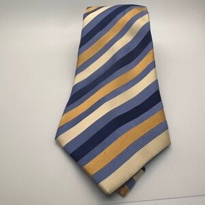 Geoffrey Beene Striped Necktie Blue Gold Beige Silk Business‎ Career Handmade